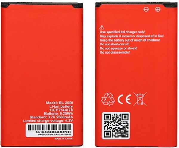 Giffen Mobile Battery For Itel  IT5620 / IT5622 / IT5616 / IT5610 / IT5606 / IT5600 / A-41 / Power 400 (BL-25BI) - 2500 mAh